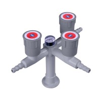 Laboratory 3 way gas valve,table/deck mounted triple outlet gas faucet with pressure gauge